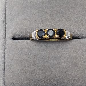 Silver Natural Blue Sapphire White Topaz Ring Gold Rhodium Plated Size 7 New 925